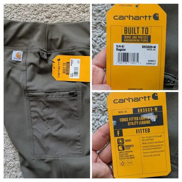 NWT Carhartt Force Fitted Lightweight Utility Legging S(4-6) Dark Green BN3609-W - Picture 7 of 7